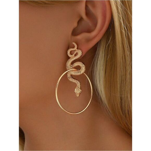 Anthropologie Jewelry - Gold Snake Hoop Drop Earrings A1744